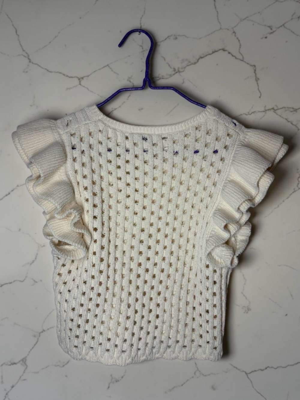 Zara Cream Ruffle-Knit Top - Picture 2 of 4